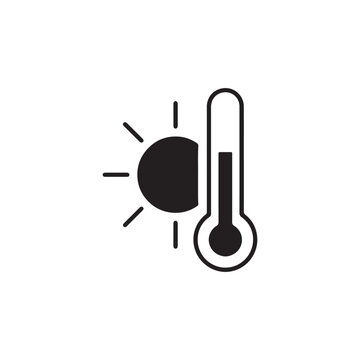 Sun and thermometer weather icon graphic with temperature thermometer forecast meteorology illustration pictogram isolated environment information interface creative