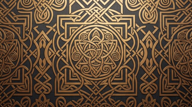 Intricate golden geometric pattern with traditional moorish ornaments on dark textured wall background geometric design moorish art