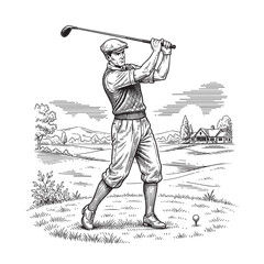 Naklejka premium classic golfer tee off fairway engraving
