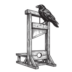 Naklejka premium raven perching guillotine execution engraving