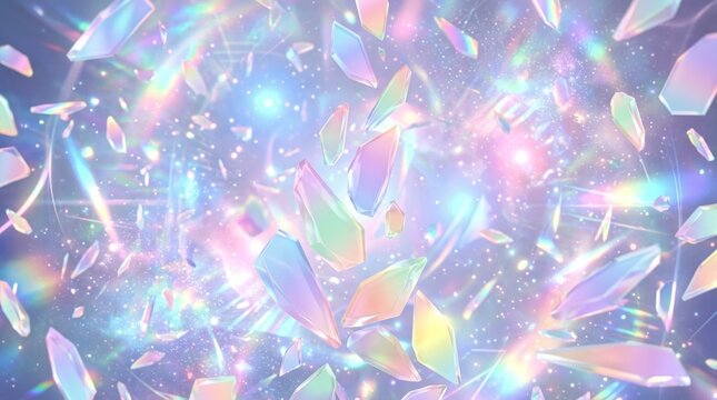 Abstract Background With Floating Iridescent Glass Shards And Vibrant Prism Light Effects