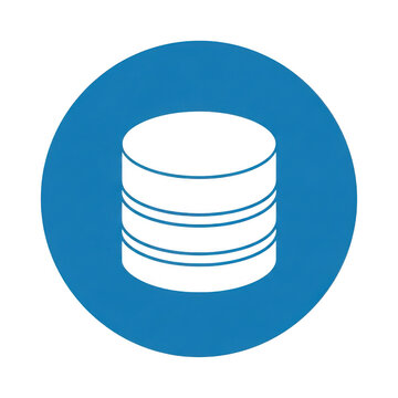A blue and white icon of a database