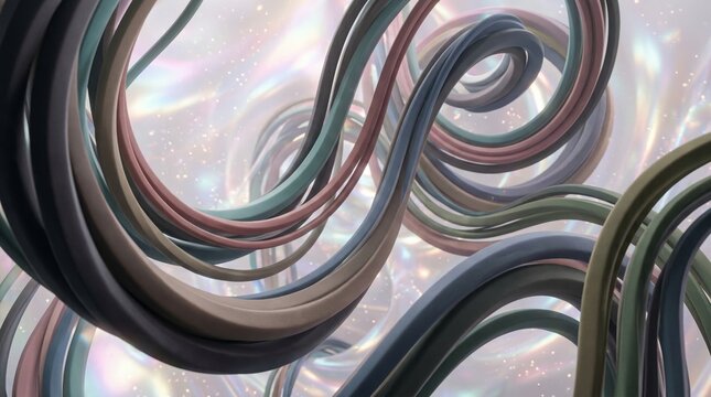 Abstract Swirling Muted Colorful Cables Against An Iridescent Glowing Blurred Background