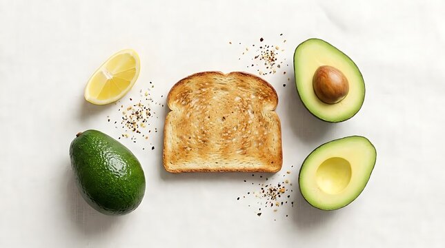 A symbolic breakfast scene of avocado toast ingredients juxtaposed with a post-apocalyptic harbor theme reflecting scarcity and survivor resilience