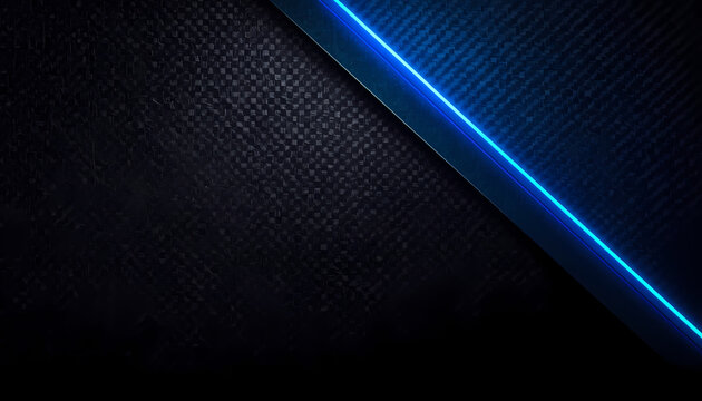 Modern carbon fiber texture background with cobalt blue geometric accents and copy space