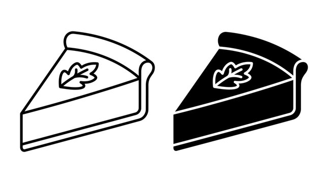 Set of two pie slice icons with leaf decoration in outline and solid styles.
