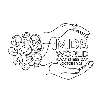 MDS World Awareness Day continuous line drawing with blood cells and protective hands