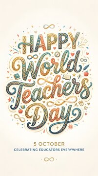 Decorative greeting card design for World Teachers Day celebration on October fifth.