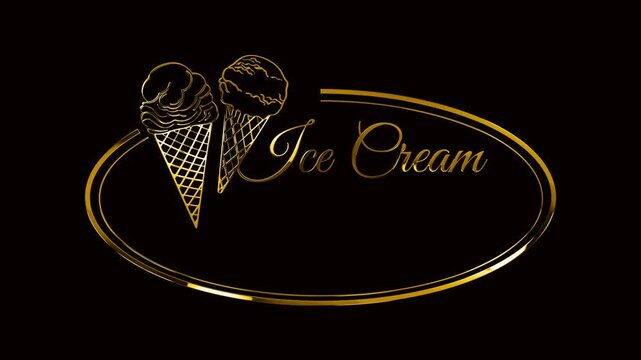 golden frame ice cream logo on the black background