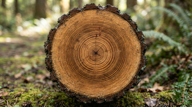 Full frame detailed macro texture clean circular wooden log tree trunk cross section showing annual rings growth pattern forestry timber material natural organic background concept panel