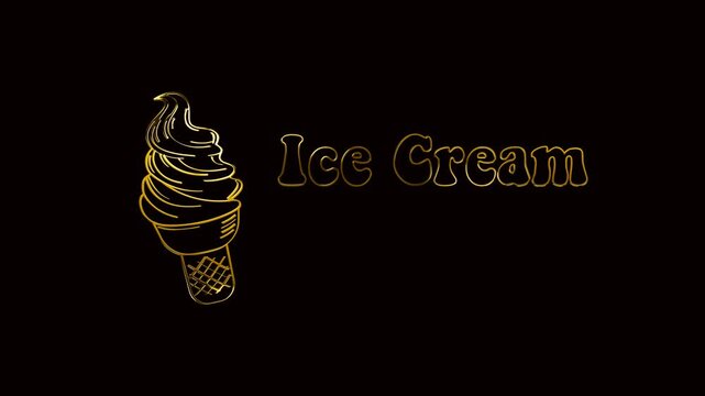 luxury gold and pink color 3d animation ice cream poster on the black background