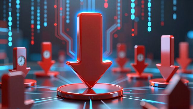 Red download arrows with clocks, symbolizing data loss or time-sensitive downloads.