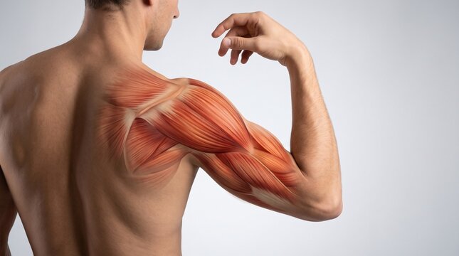 Detailed anatomical illustration of shoulder and arm muscles