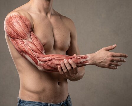 Human Arm Muscle Anatomy Illustration with Exposed Tendons