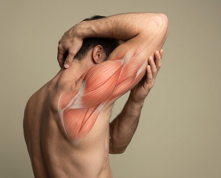 Male Shoulder Stretch Showing Deltoid and Triceps Anatomy