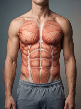 Front View of Male Torso Showing Detailed Muscle Anatomy