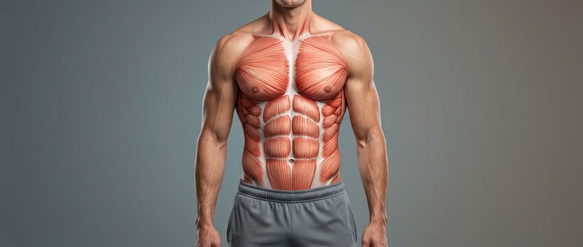 Detailed Human Torso Muscle Anatomy Illustration