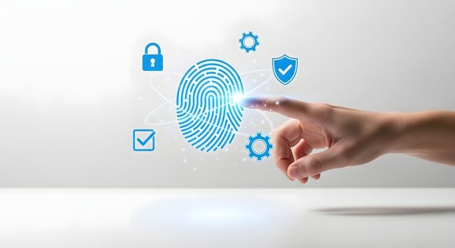 Digital Biometric Security System Scanning Fingerprint for Secure Personal Data Authentication and Cyber Identity Protection