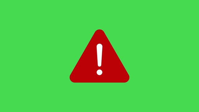 red exclamation mark triangle alert icon animation. warning sign symbol on green screen. danger alert symbol with exclamation mark footage video