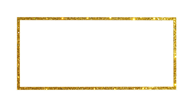 Glistening golden rectangle frame with subtle sparkles during studio lighting isolated on transparent background