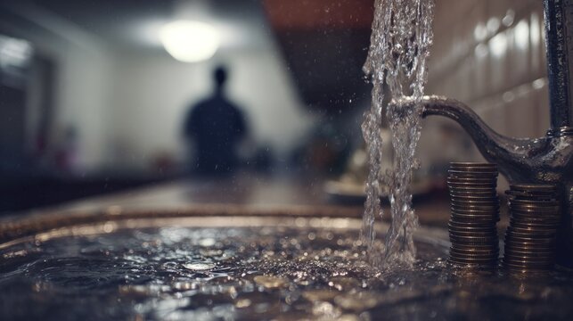 Water flowing over coins in sink