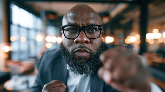 A businessman drives a powerful punch forward representing political rivalry, leadership ambition, and decisive strategic action.