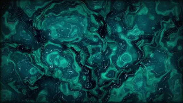 Abstract teal liquid motion background, smooth flowing dark green fluid waves, hypnotic marble texture animation for modern digital