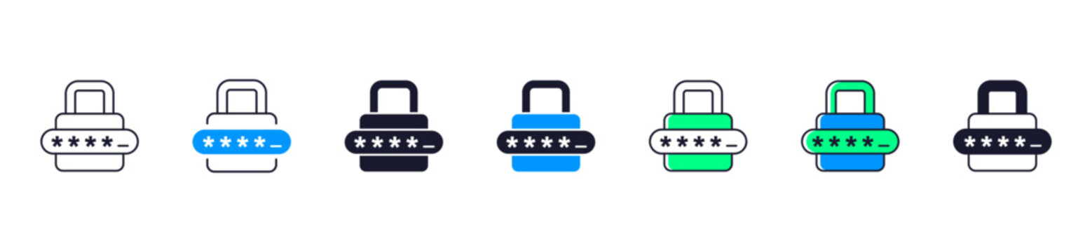 Password key icon set collection featuring login credentials, access key, account security, authentication, digital password protection vector illustration