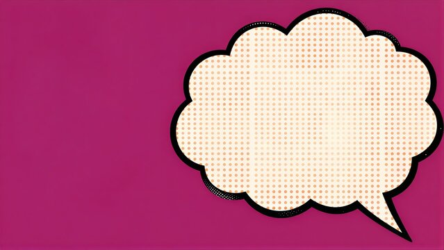 Pink background with a polka-dotted speech bubble in comic style.