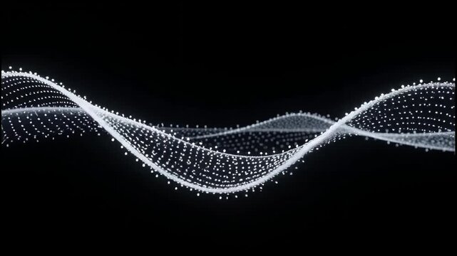 White particle wave flowing across black background in smooth undulating motion