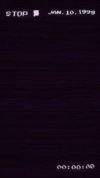 STOP vhs tape Playback Elements with Tracking Distortion - Periodic horizontal glitching Screen Distortion overlay on black background. 4K Video
