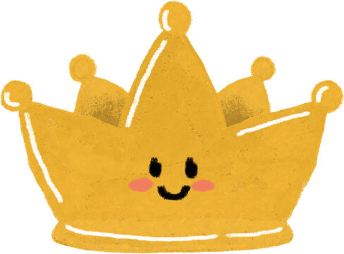 Cute smiling golden crown character illustration isolated on black background