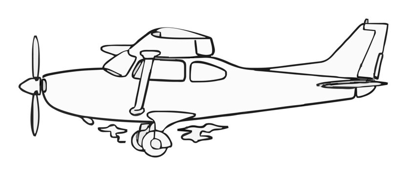Continuous line art single engine cessna plane vecto.... Generative AI