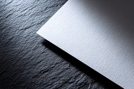 Minimalist White Paper Mockup on Dark Slate Stone Texture
