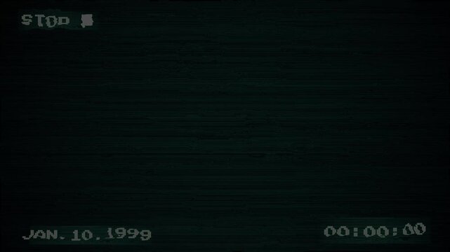 Vintage Analog Tape Stop Screen. Overlay with Glitch Tracking Noise and Horizontal scan lines, analog noise, and grainy textures 4k video
