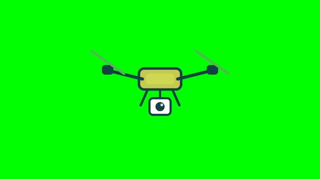 Drone Flying with Camera Over Green Screen Background.