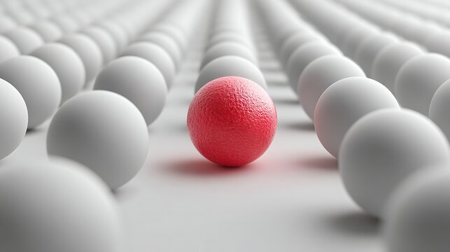 Unique Red Sphere Standing Out from White Balls Array