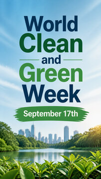 World Clean and Green Week Environmental Campaign Poster with City Skyline and Park