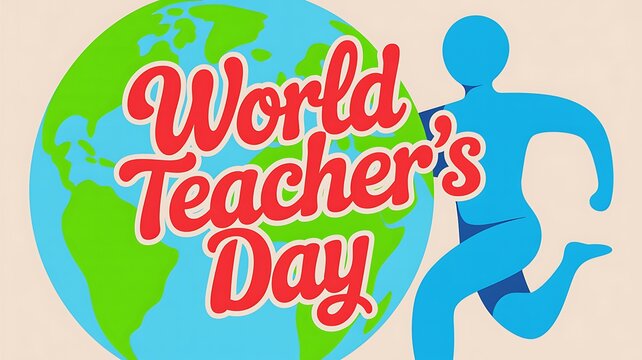 World teachers day conceptual graphic with running silhouette figure and globe background illustration