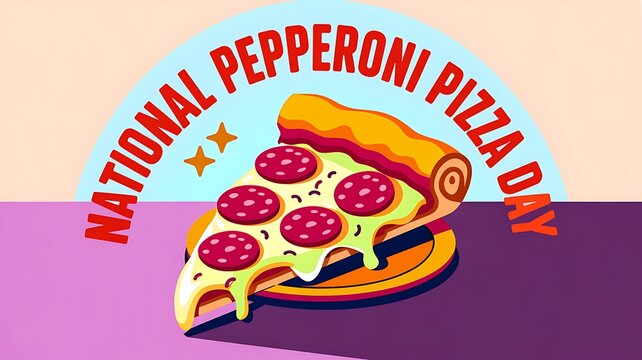 National pepperoni pizza day vector illustration featuring a delicious slice of cheesy pizza with sliced salami