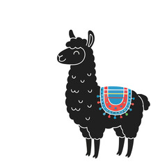 Naklejka premium Black Llama with Colorful Blanket