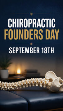 Chiropractic Founders Day Medical Banner Featuring Human Spine Model and Therapy Table