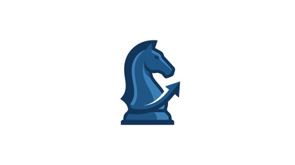 Minimalist blue chess knight icon with an upward pointing arrow representing strategic growth and success. © Alif