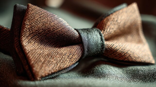 Close up of a brown and black bow tie