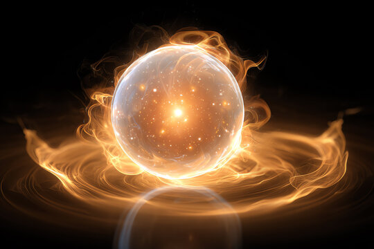 Cosmic Energy Orb: A luminous orb radiating vibrant energy, surrounded by swirling flames and intricate patterns, suggesting power and mystery.