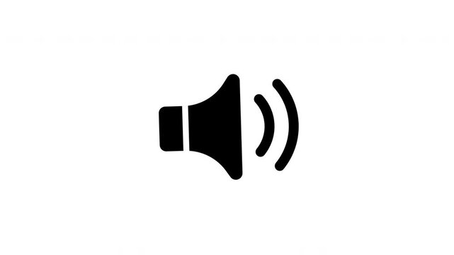 Simple black speaker icon on a white background representing sound.