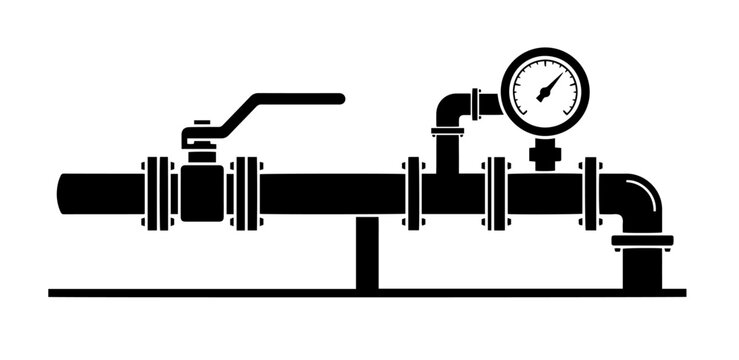 Industrial pipeline valve vector with pressure gauge and flow control components