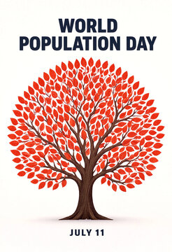 Colorful tree with red leaves illustration for world population day celebration poster design