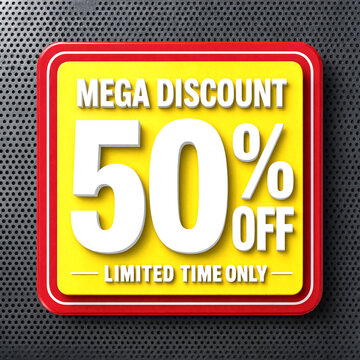 Eyecatching sale banner with fifty percent off discount offer highlighted in bold colors