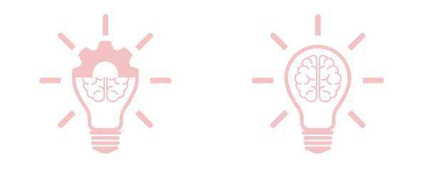 Blush Pink Knowledge Brain and Settings Icon Set Isolated on Transparent Background PNG Vector Symbols © House of Designs